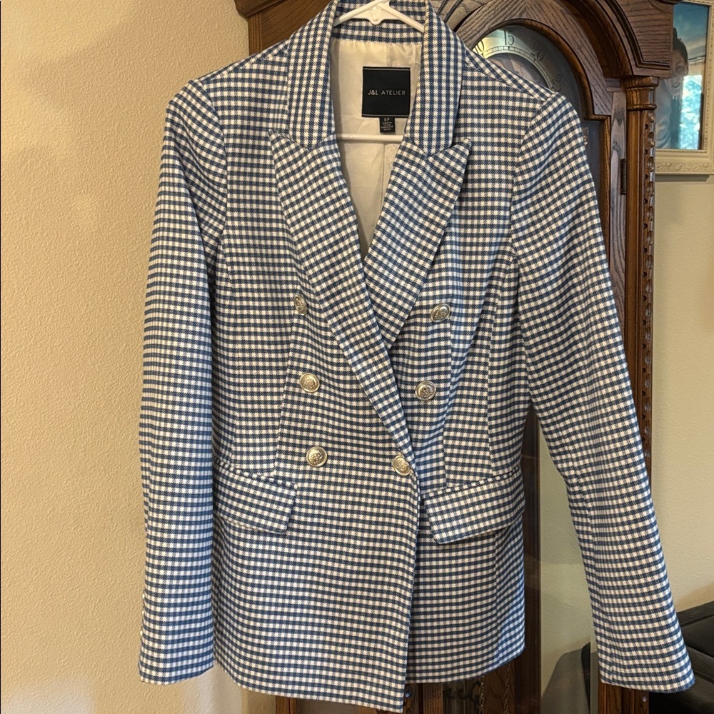 J&L Atelier Double Lined Blue and White Checkered Blazer